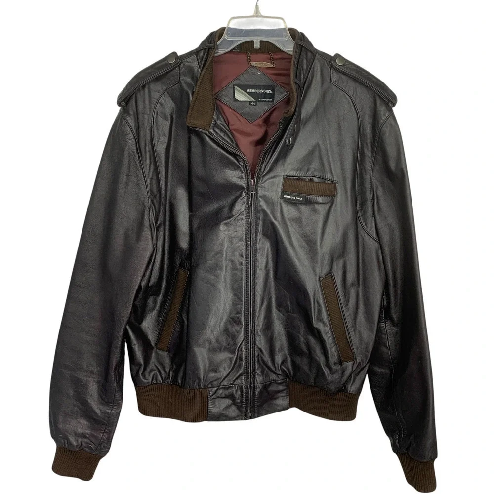 Vintage 1980's Members Only Men's Sz 44 Brown Leather Racer Jacket Europe Craft